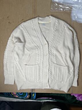 Sundance Cushion Womens Extra Large Beige Braided Cotton Blend Cardigan Sweater